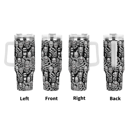 Demons 40oz Stainless Steel Tumbler Gift With White Handle and Straw - DeRose Seasonal