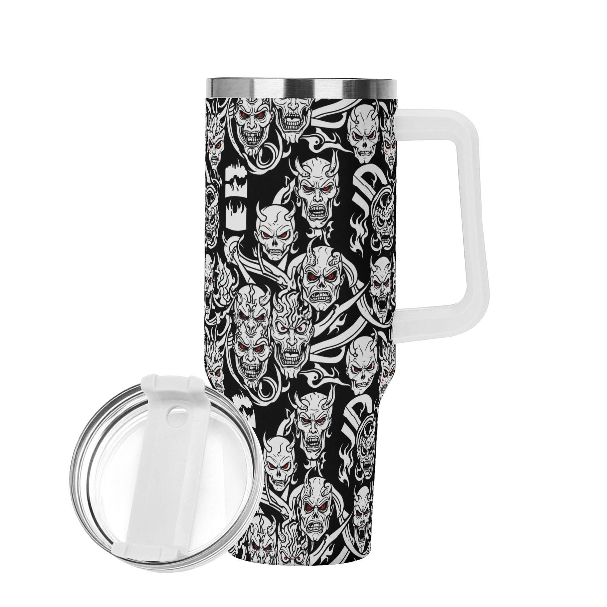 Demons 40oz Stainless Steel Tumbler Gift With White Handle and Straw - DeRose Seasonal