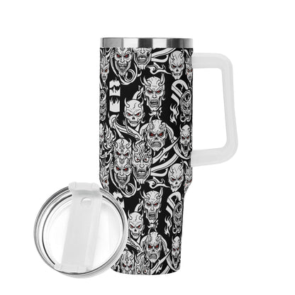 Demons 40oz Stainless Steel Tumbler Gift With White Handle and Straw - DeRose Seasonal