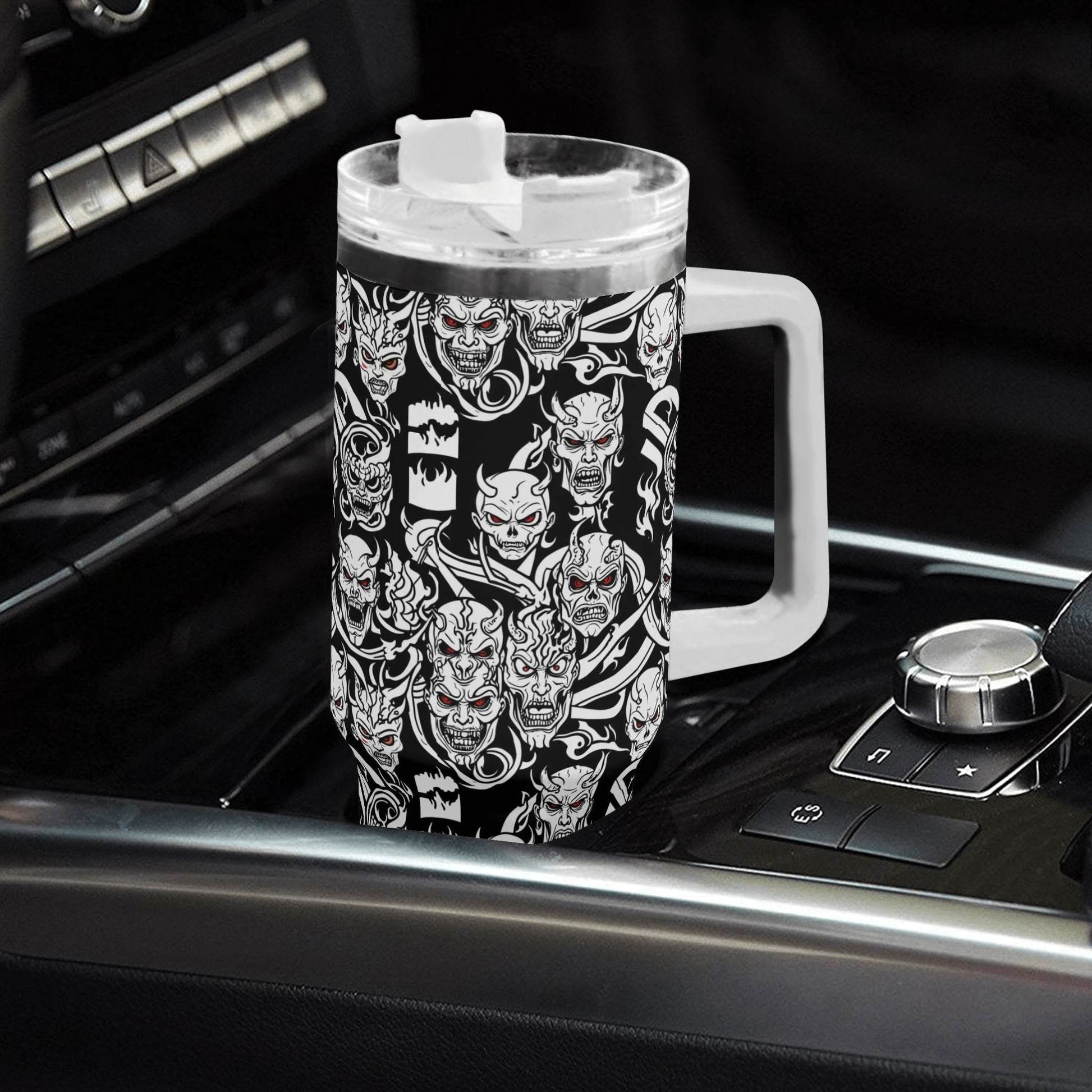 Demons 40oz Stainless Steel Tumbler Gift With White Handle and Straw - DeRose Seasonal