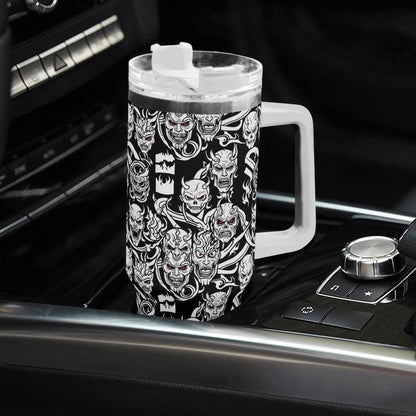 Demons 40oz Stainless Steel Tumbler Gift With White Handle and Straw - DeRose Seasonal