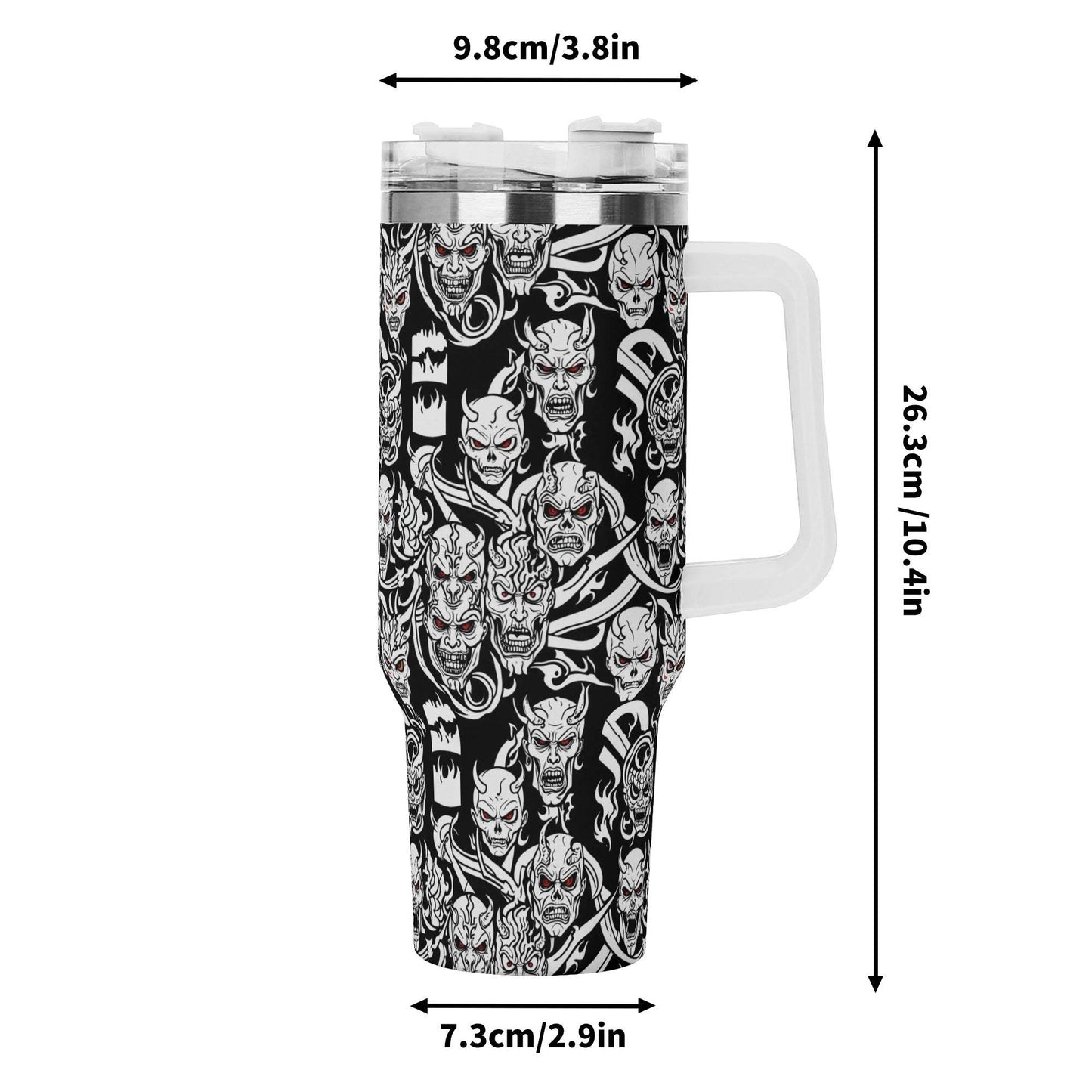 Demons 40oz Stainless Steel Tumbler Gift With White Handle and Straw - DeRose Seasonal