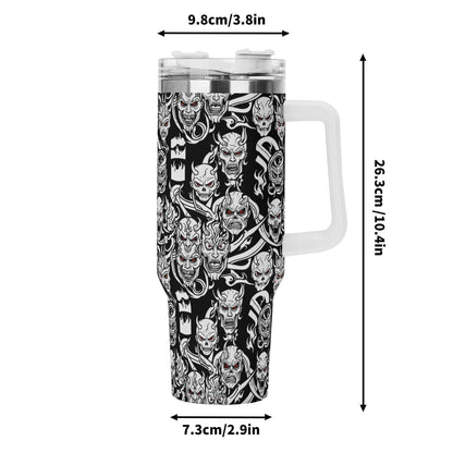 Demons 40oz Stainless Steel Tumbler Gift With White Handle and Straw - DeRose Seasonal