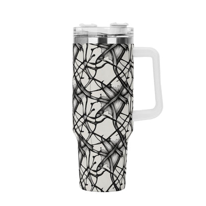 Ink Floral 40oz Stainless Steel Tumbler Gift With White Handle and Straw - DeRose Seasonal