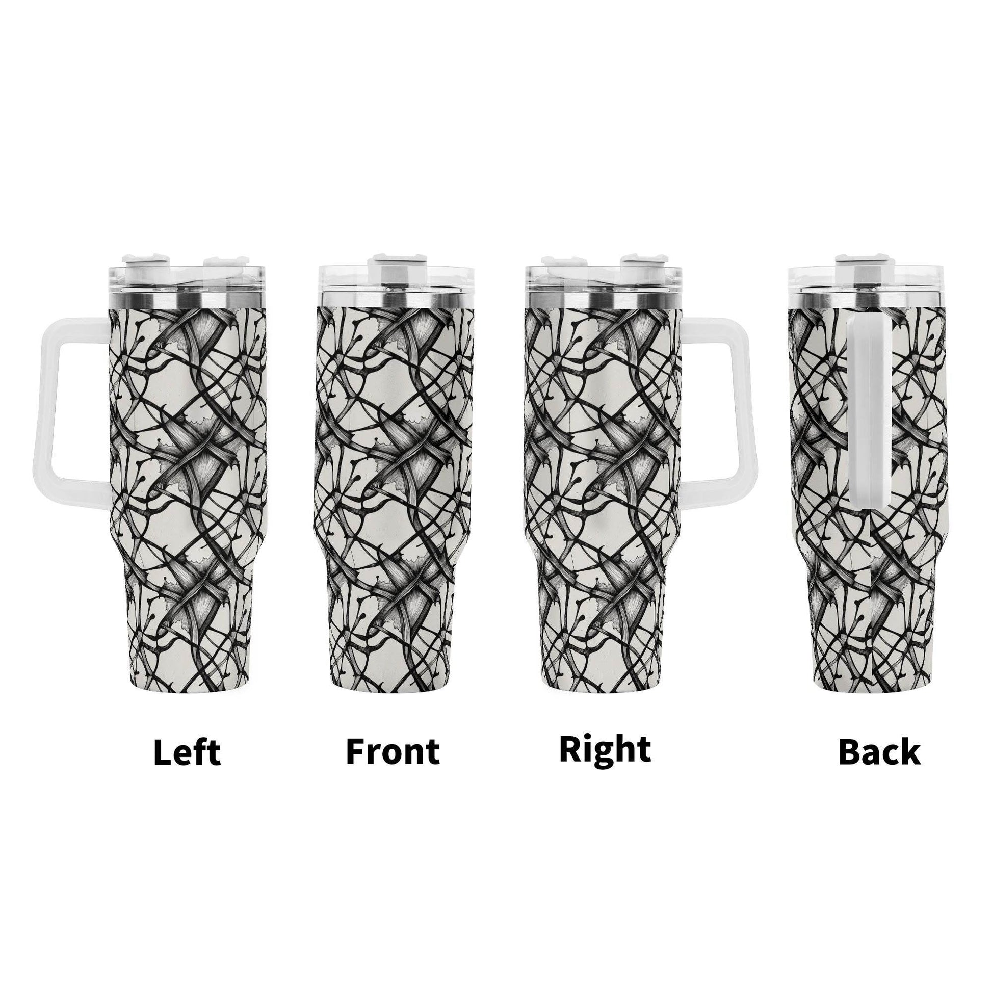 Ink Floral 40oz Stainless Steel Tumbler Gift With White Handle and Straw - DeRose Seasonal