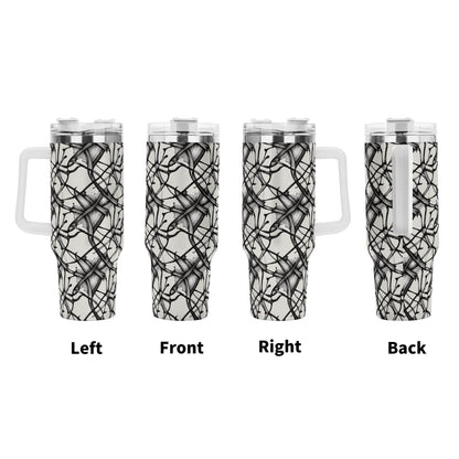 Ink Floral 40oz Stainless Steel Tumbler Gift With White Handle and Straw - DeRose Seasonal