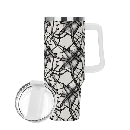 Ink Floral 40oz Stainless Steel Tumbler Gift With White Handle and Straw - DeRose Seasonal