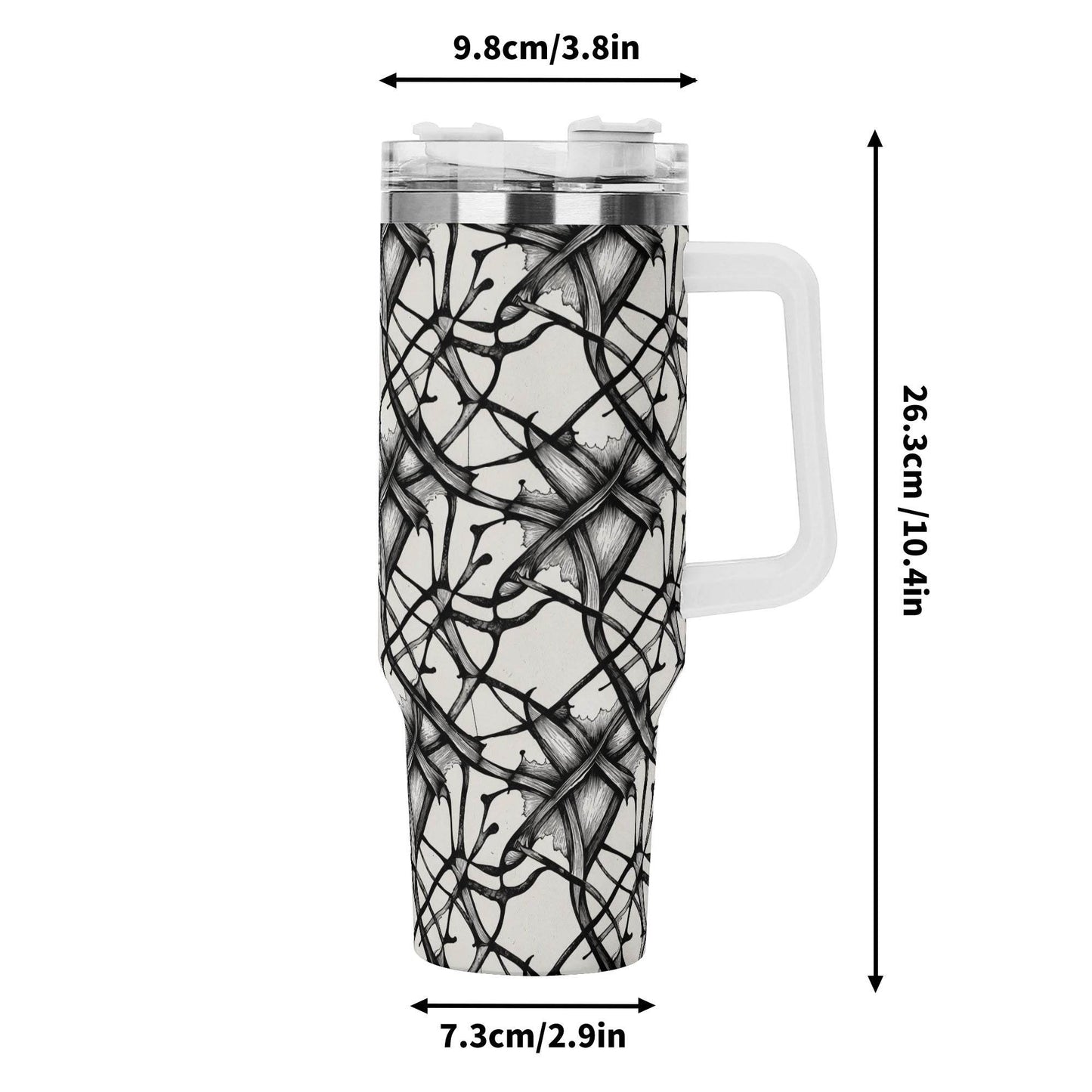 Ink Floral 40oz Stainless Steel Tumbler Gift With White Handle and Straw - DeRose Seasonal