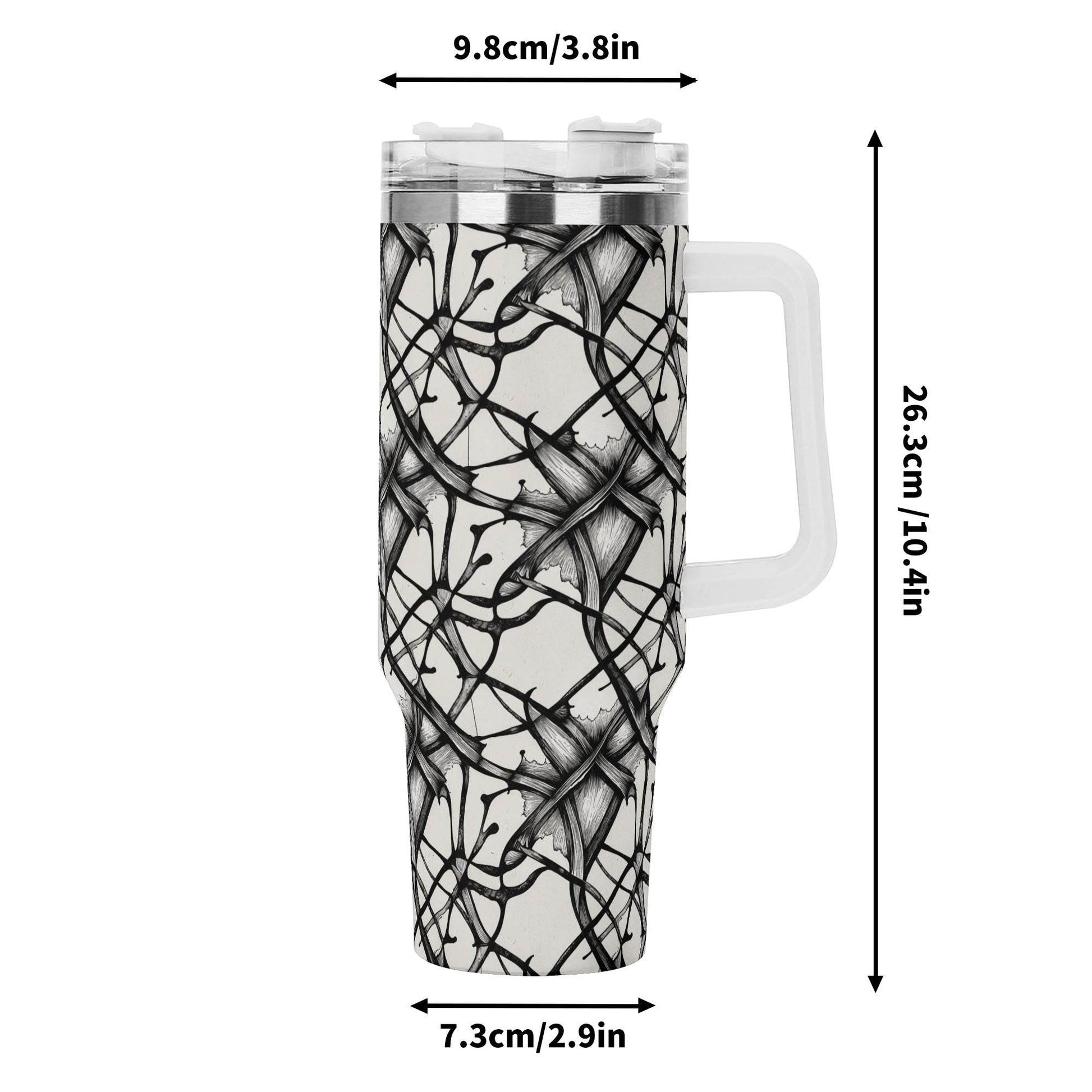 Ink Floral 40oz Stainless Steel Tumbler Gift With White Handle and Straw - DeRose Seasonal
