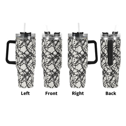 Ink Floral 40oz Stainless Steel Tumbler Gift With Black Handle and Straw - DeRose Seasonal