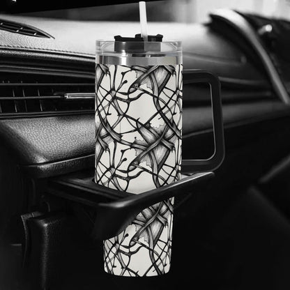 Ink Floral 40oz Stainless Steel Tumbler Gift With Black Handle and Straw - DeRose Seasonal