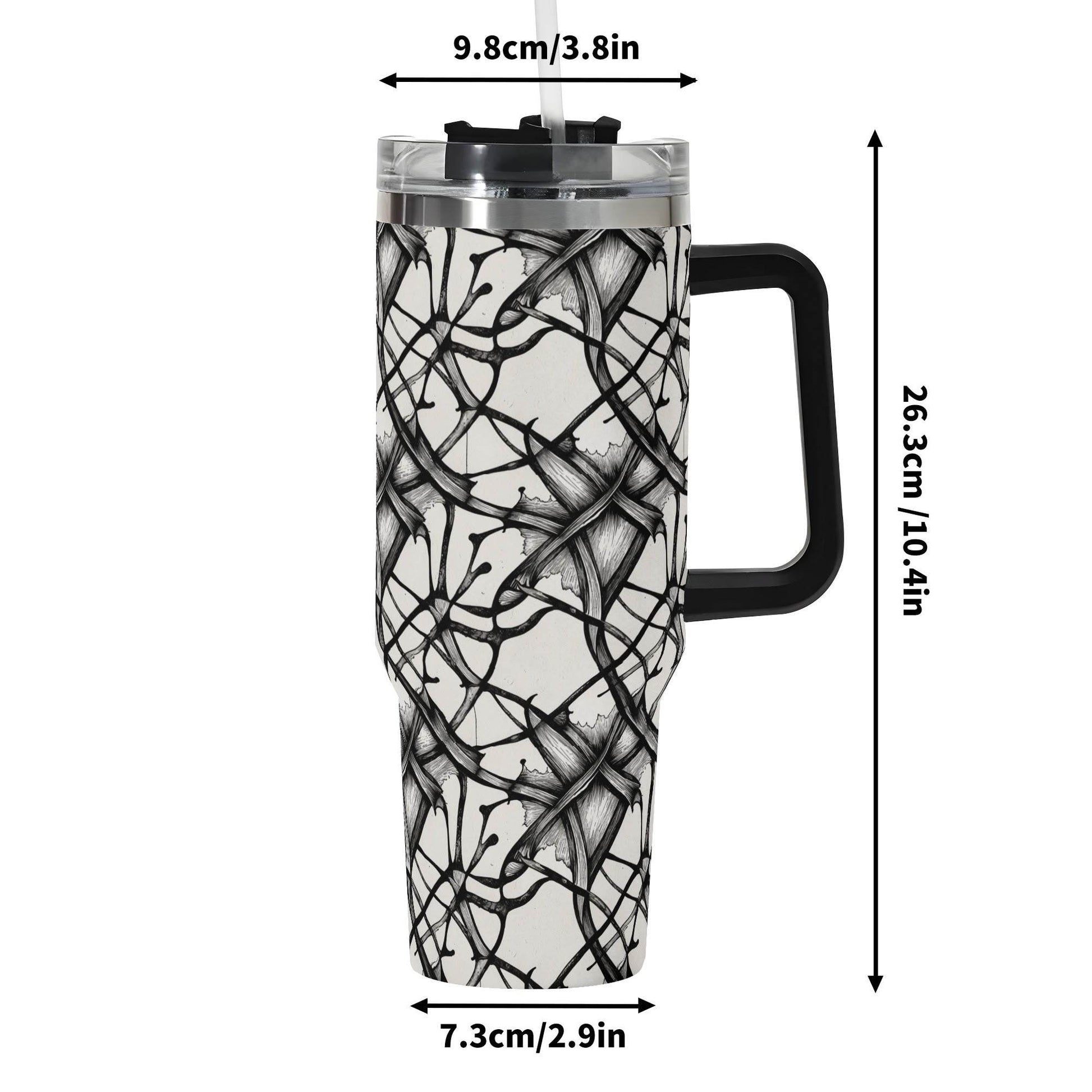 Ink Floral 40oz Stainless Steel Tumbler Gift With Black Handle and Straw - DeRose Seasonal