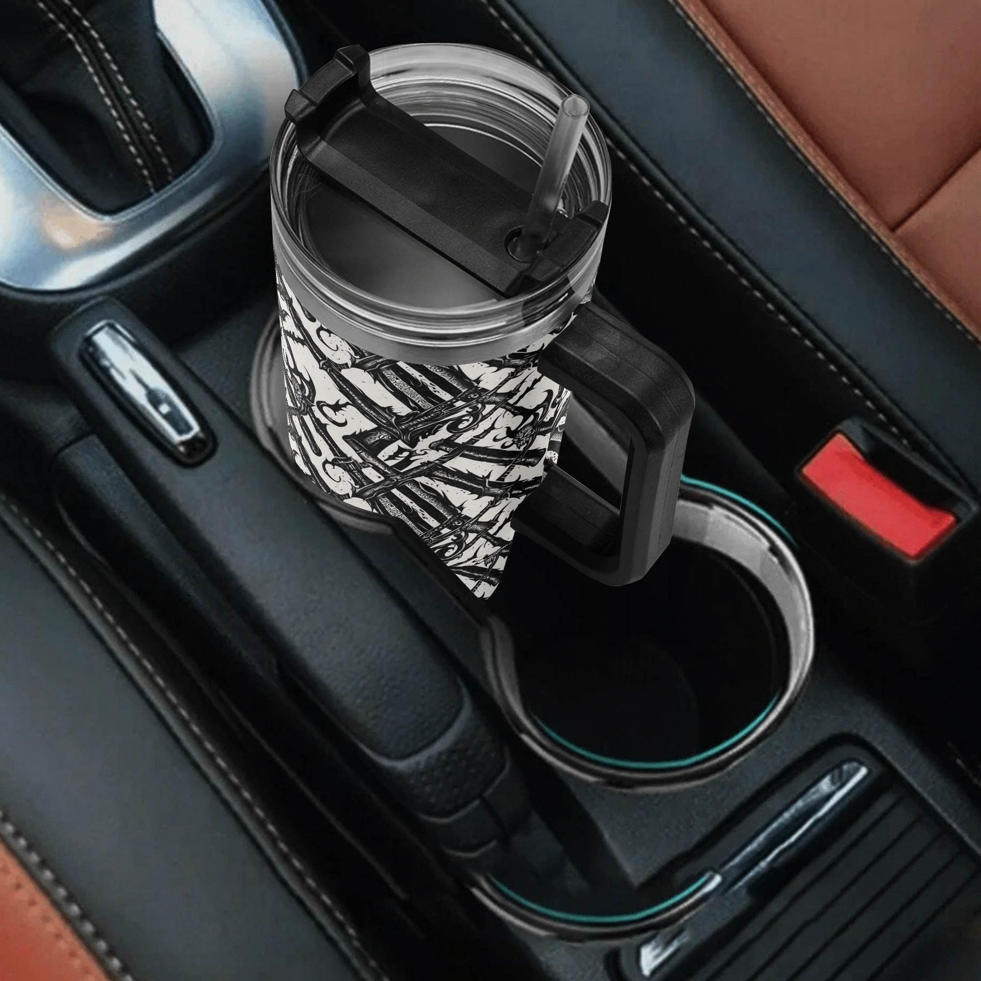 Devil Veins 40oz Stainless Steel Tumbler Gift With Black Handle and Straw - DeRose Seasonal
