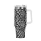 Crosshatch Black Floral 40oz Stainless Steel Tumbler Gift With White Handle and Straw - DeRose Seasonal