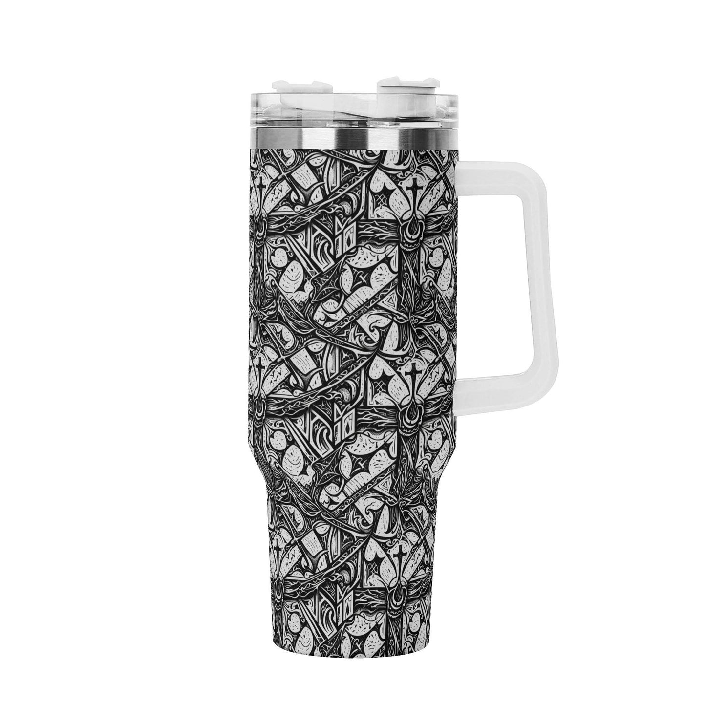 Hidden Cross 40oz Stainless Steel Tumbler Gift With White Handle and Straw - DeRose Seasonal