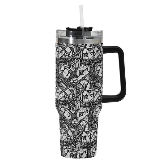 Hidden Cross 40oz Stainless Steel Tumbler Gift With Black Handle and Straw - DeRose Seasonal