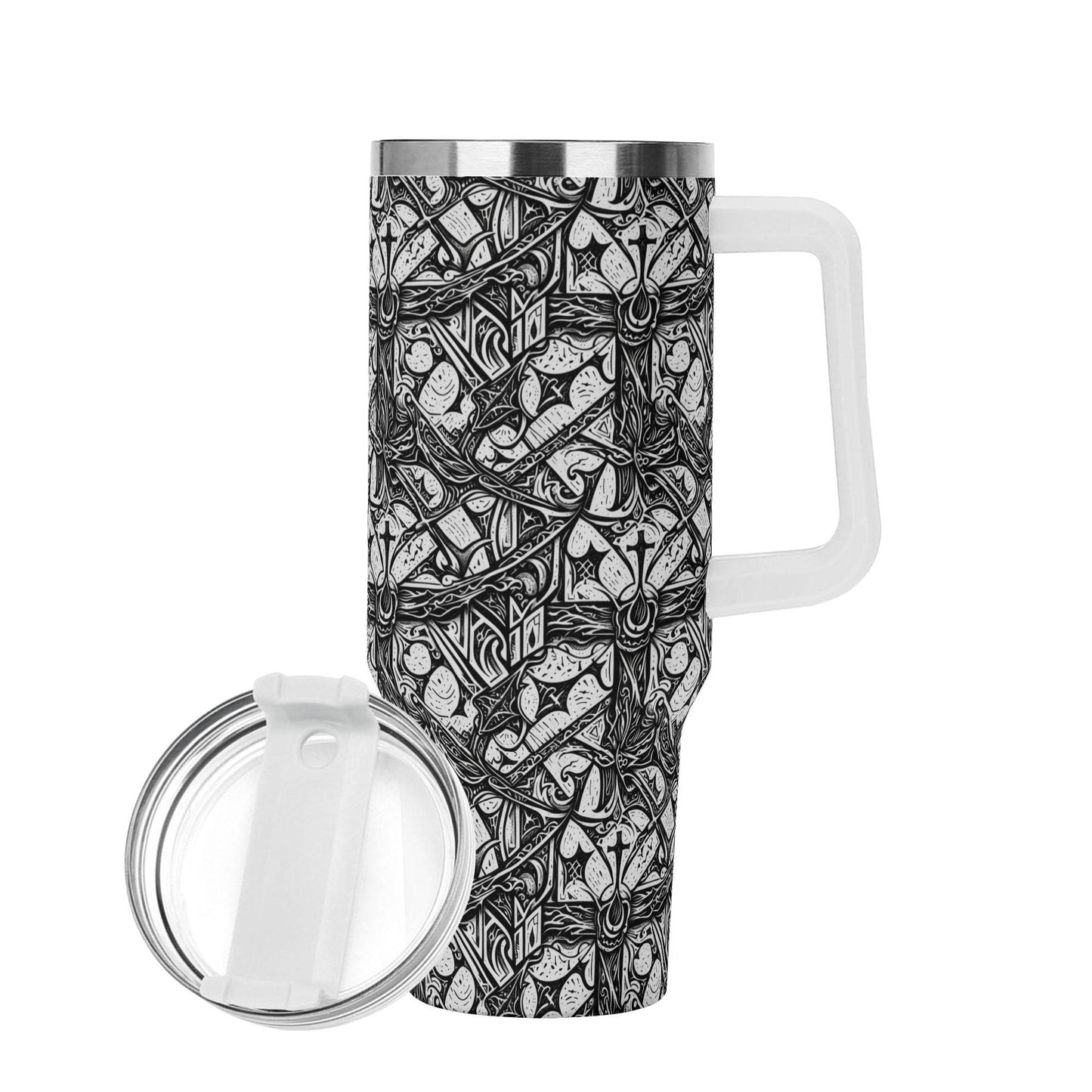Hidden Cross 40oz Stainless Steel Tumbler Gift With White Handle and Straw - DeRose Seasonal