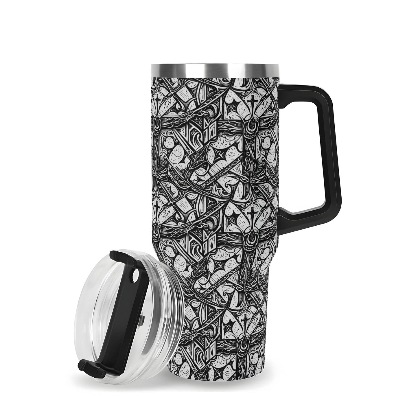 Hidden Cross 40oz Stainless Steel Tumbler Gift With Black Handle and Straw - DeRose Seasonal