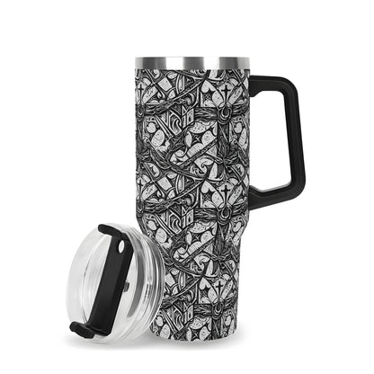 Hidden Cross 40oz Stainless Steel Tumbler Gift With Black Handle and Straw - DeRose Seasonal