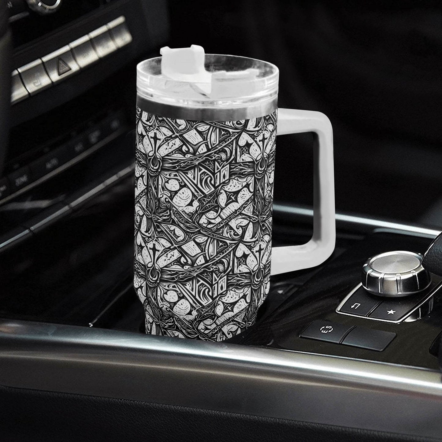 Hidden Cross 40oz Stainless Steel Tumbler Gift With White Handle and Straw - DeRose Seasonal