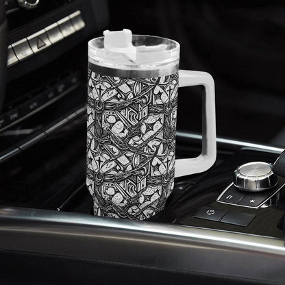 Hidden Cross 40oz Stainless Steel Tumbler Gift With White Handle and Straw - DeRose Seasonal