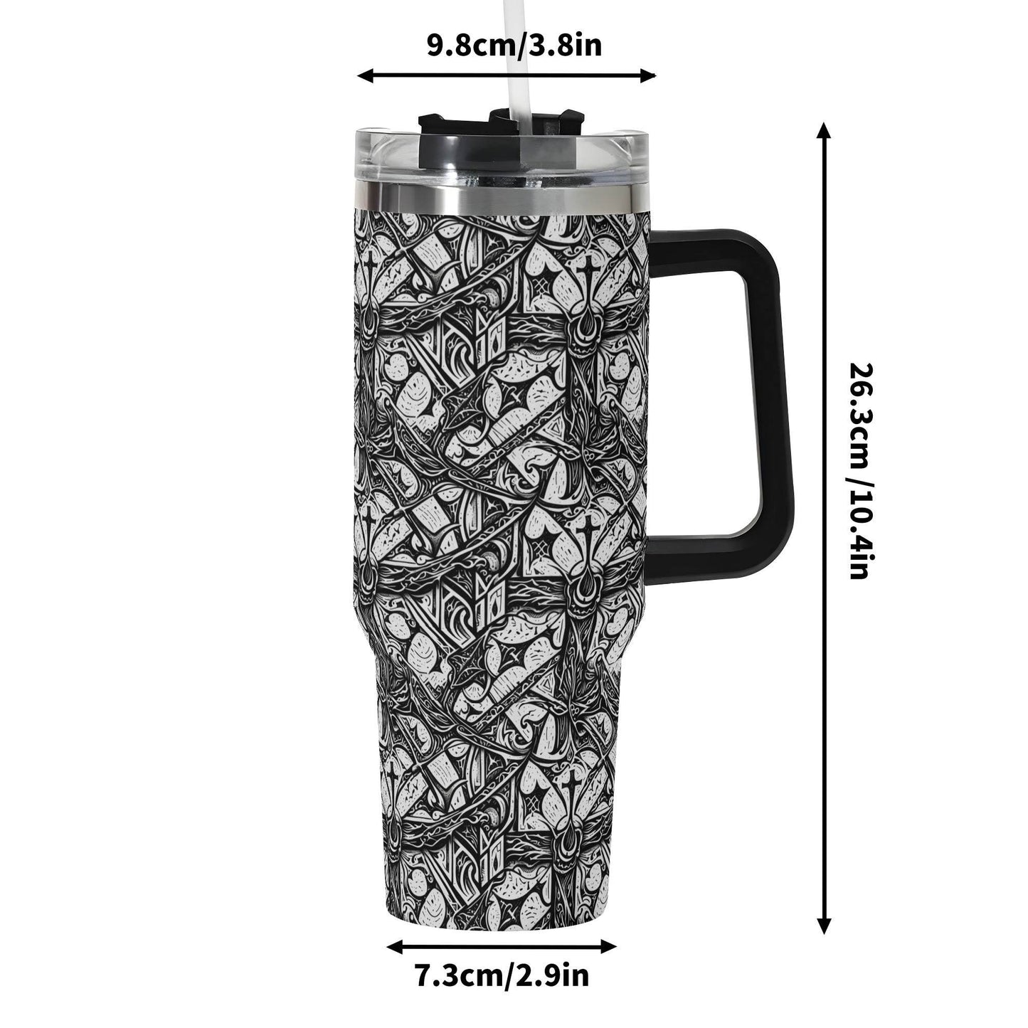 Hidden Cross 40oz Stainless Steel Tumbler Gift With Black Handle and Straw - DeRose Seasonal