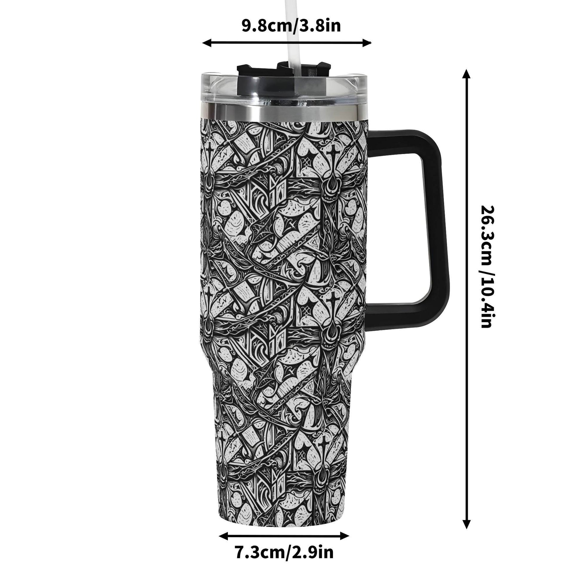 Hidden Cross 40oz Stainless Steel Tumbler Gift With Black Handle and Straw - DeRose Seasonal