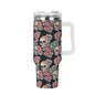 Skull and Pink Rose 40oz Stainless Steel Tumbler Gift With White Handle and Straw - DeRose Seasonal