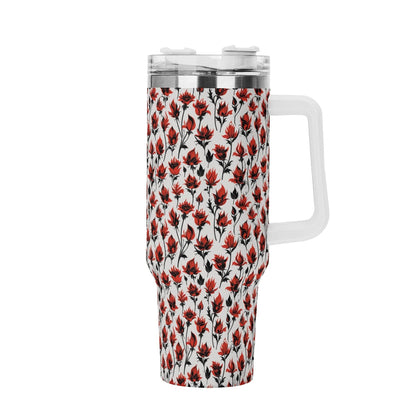 Floral Fire 40oz Stainless Steel Tumbler Gift With White Handle and Straw - DeRose Seasonal