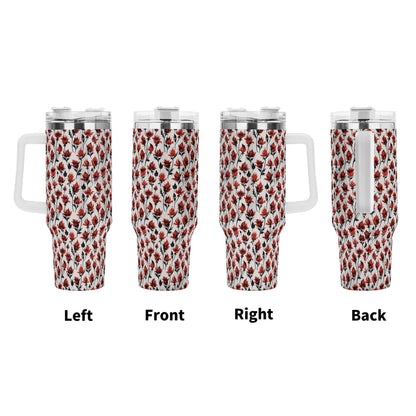 Floral Fire 40oz Stainless Steel Tumbler Gift With White Handle and Straw - DeRose Seasonal