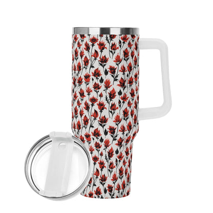 Floral Fire 40oz Stainless Steel Tumbler Gift With White Handle and Straw - DeRose Seasonal