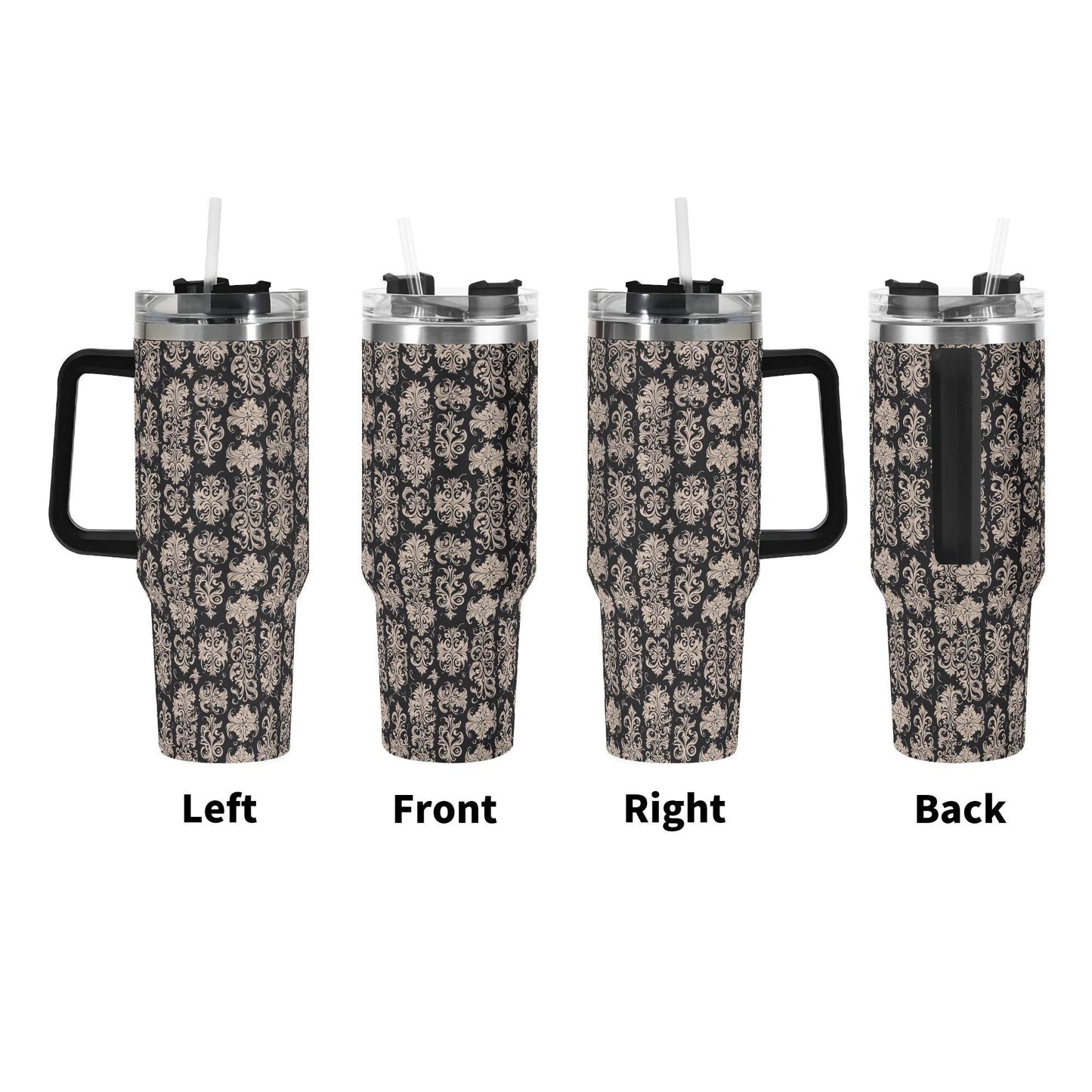 Gothic Emblem 40oz Stainless Steel Tumbler Gift With Black Handle and Straw - DeRose Seasonal