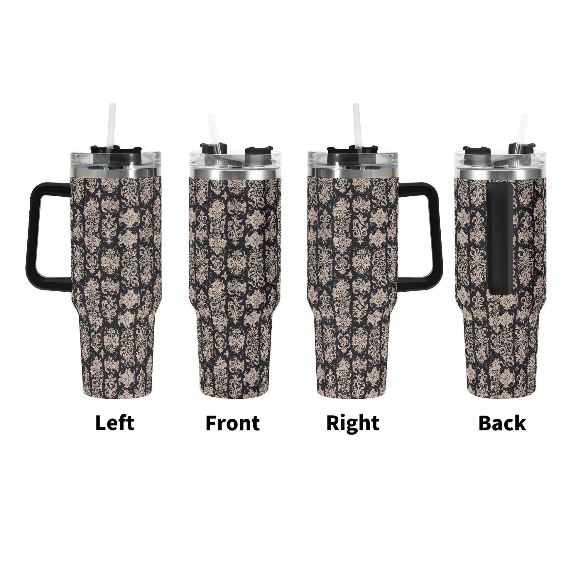 Gothic Emblem 40oz Stainless Steel Tumbler Gift With Black Handle and Straw - DeRose Seasonal