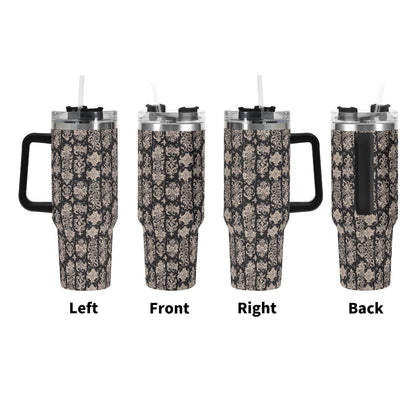 Gothic Emblem 40oz Stainless Steel Tumbler Gift With Black Handle and Straw - DeRose Seasonal