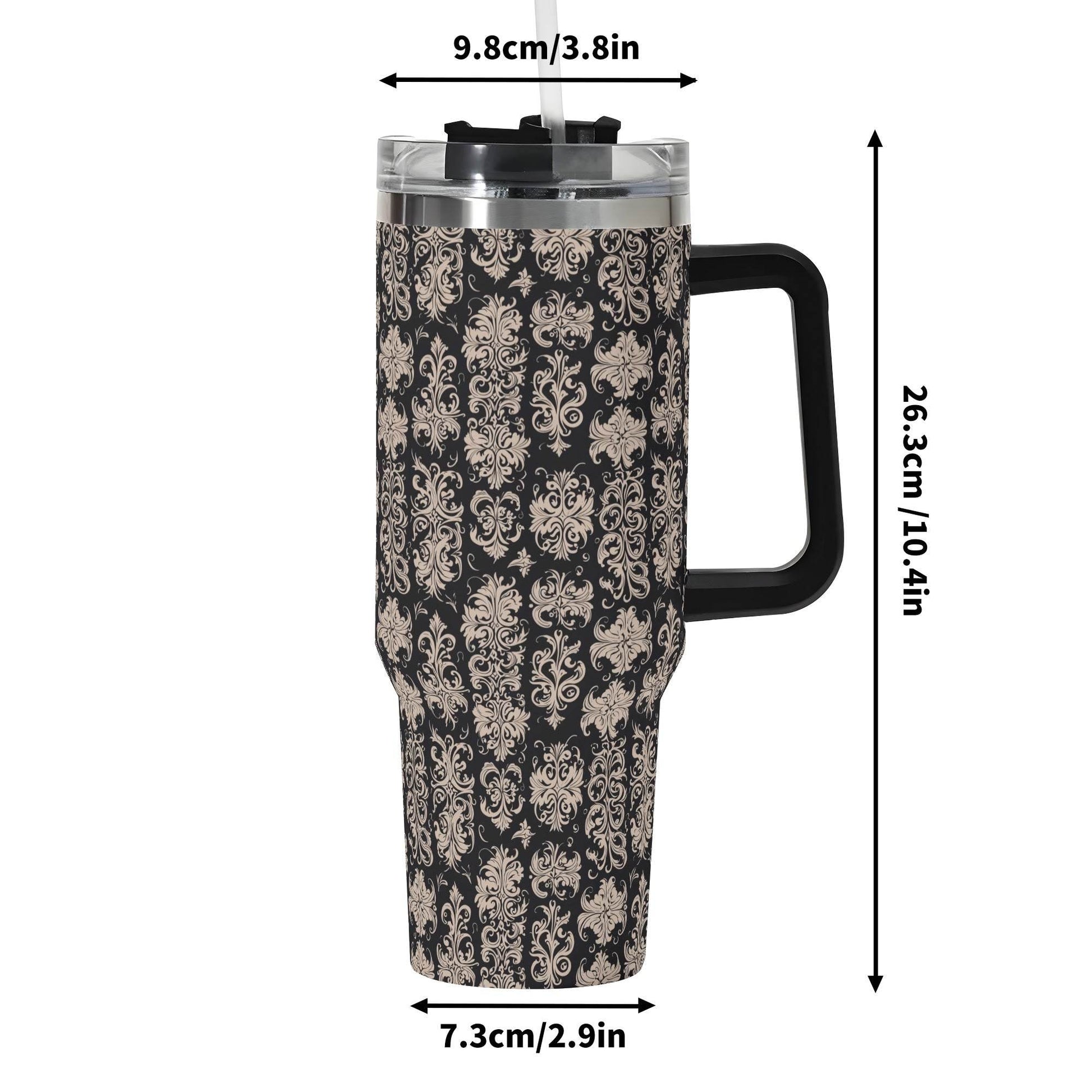 Gothic Emblem 40oz Stainless Steel Tumbler Gift With Black Handle and Straw - DeRose Seasonal