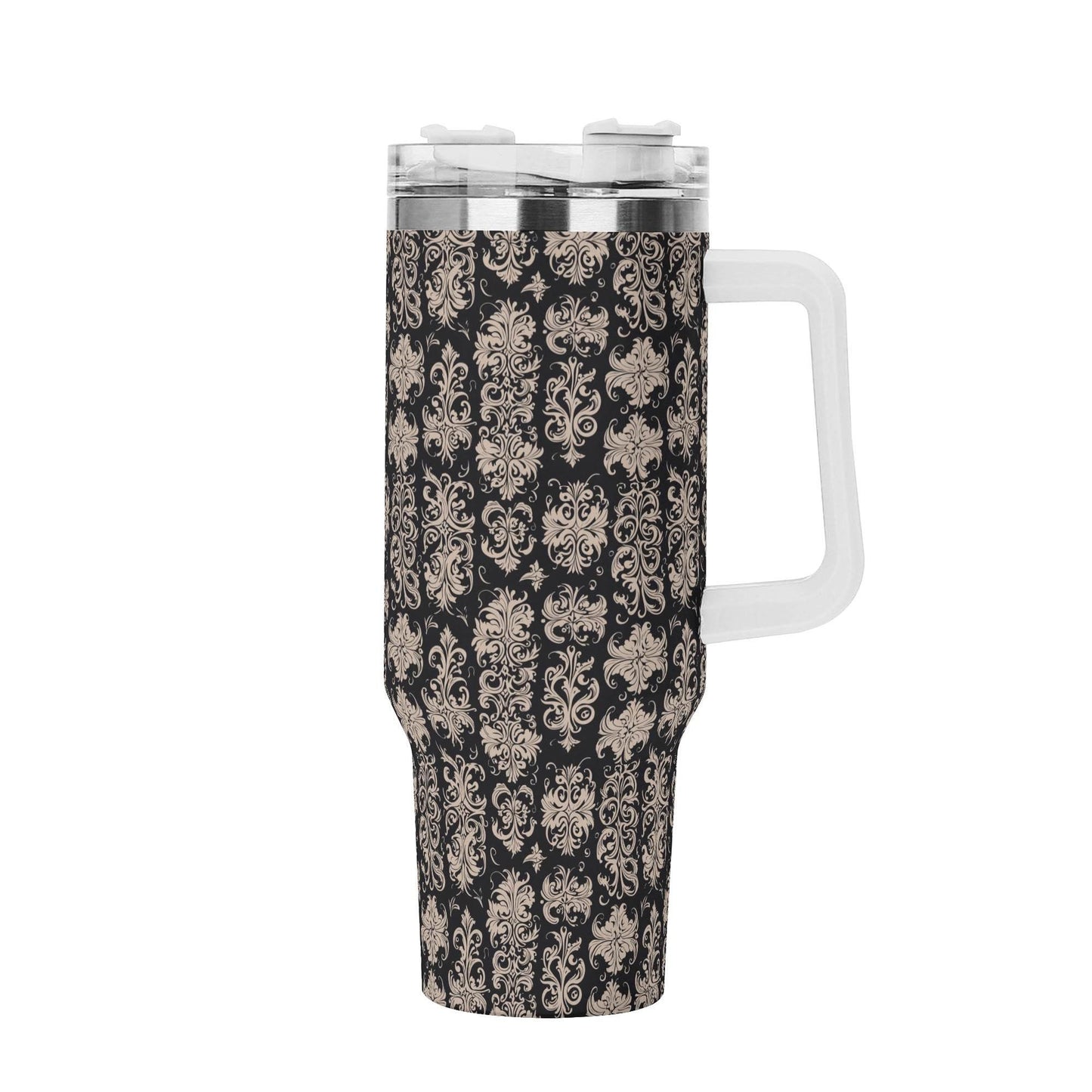 Gothic Emblem 40oz Stainless Steel Tumbler Gift With White Handle and Straw - DeRose Seasonal