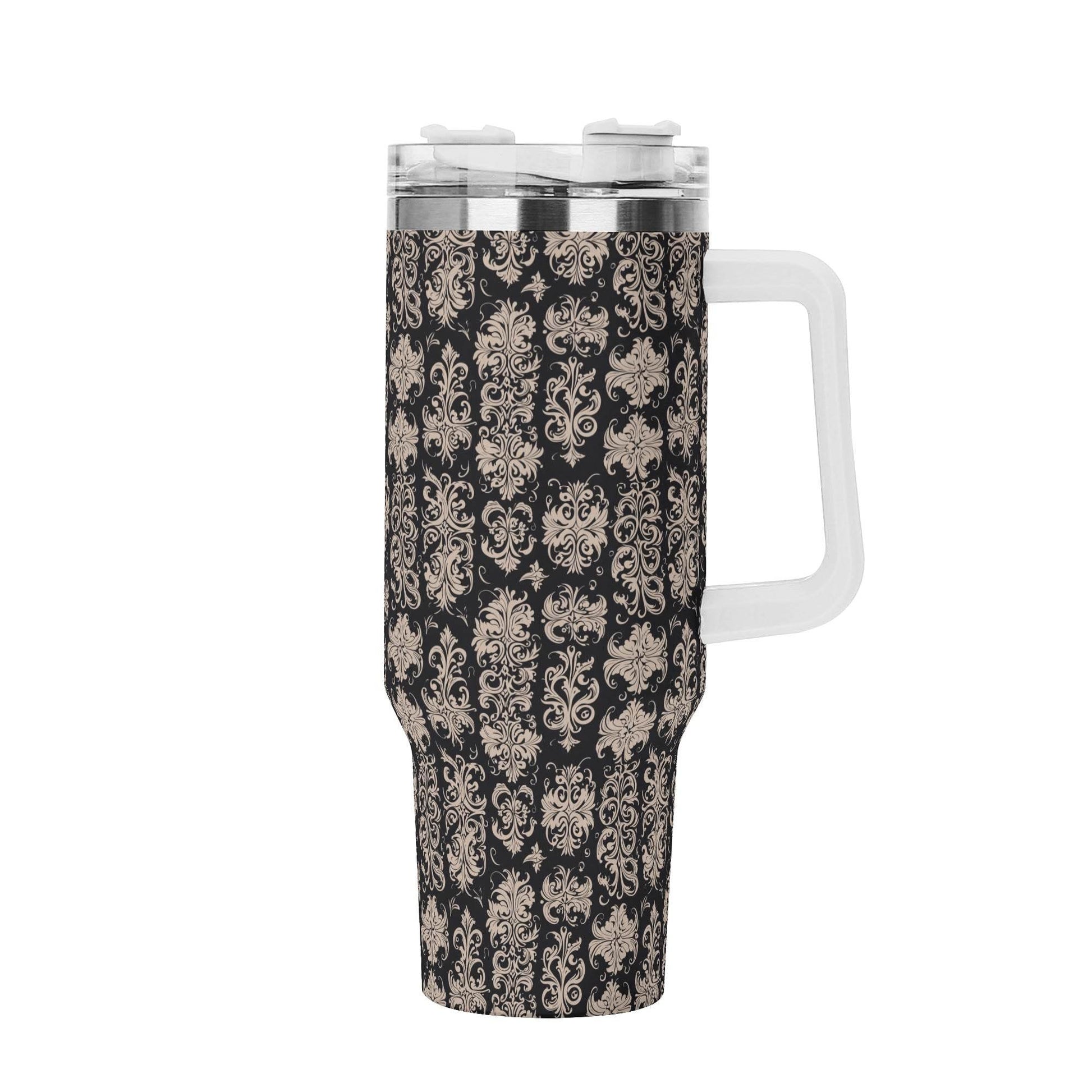 Gothic Emblem 40oz Stainless Steel Tumbler Gift With White Handle and Straw - DeRose Seasonal