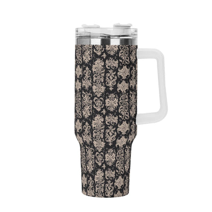 Gothic Emblem 40oz Stainless Steel Tumbler Gift With White Handle and Straw - DeRose Seasonal