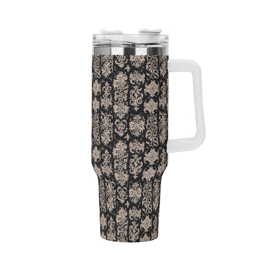 Gothic Emblem 40oz Stainless Steel Tumbler Gift With White Handle and Straw - DeRose Seasonal