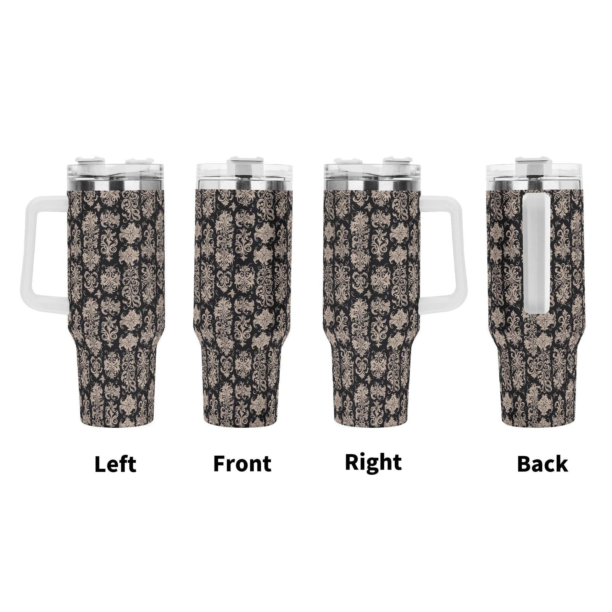 Gothic Emblem 40oz Stainless Steel Tumbler Gift With White Handle and Straw - DeRose Seasonal