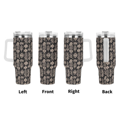 Gothic Emblem 40oz Stainless Steel Tumbler Gift With White Handle and Straw - DeRose Seasonal