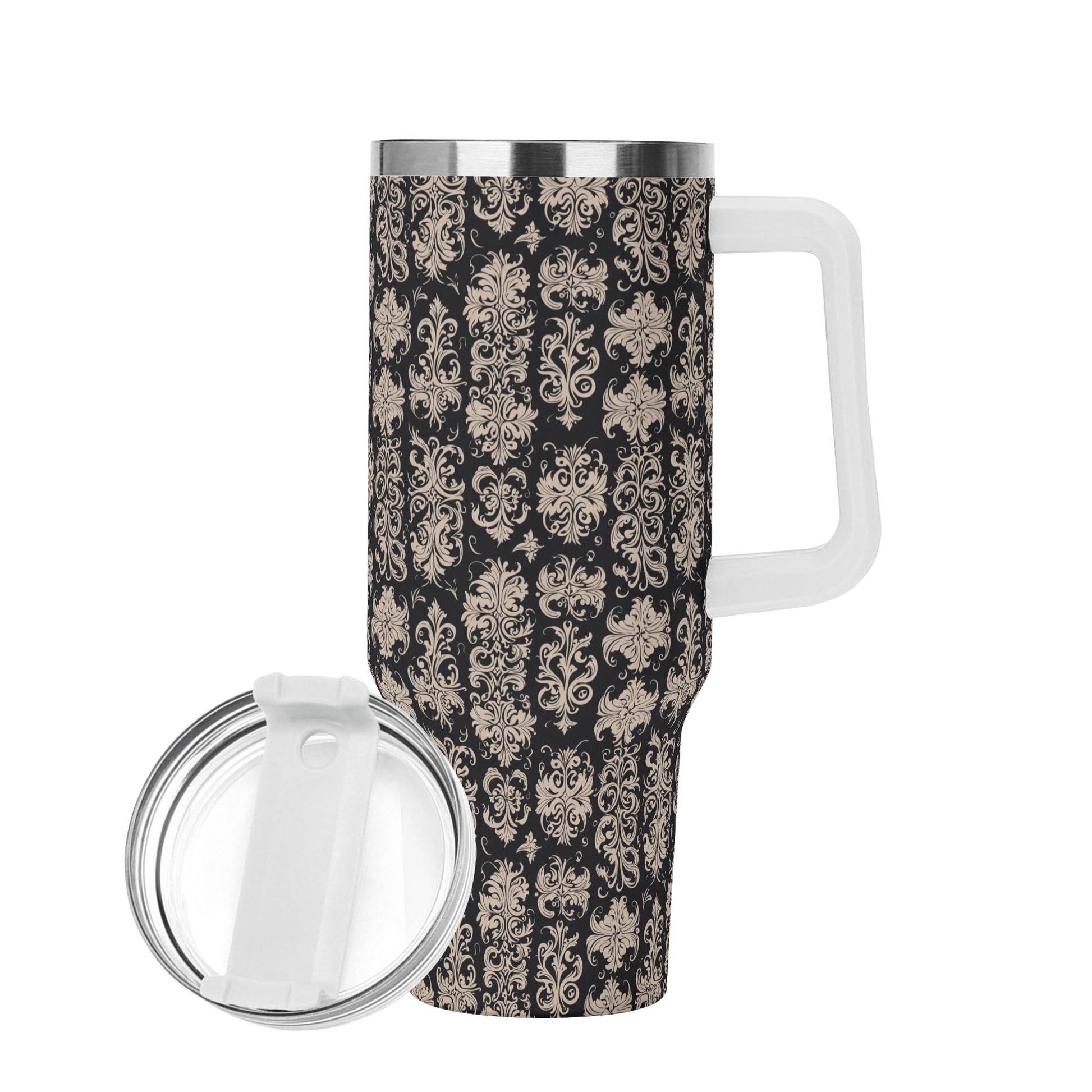 Gothic Emblem 40oz Stainless Steel Tumbler Gift With White Handle and Straw - DeRose Seasonal