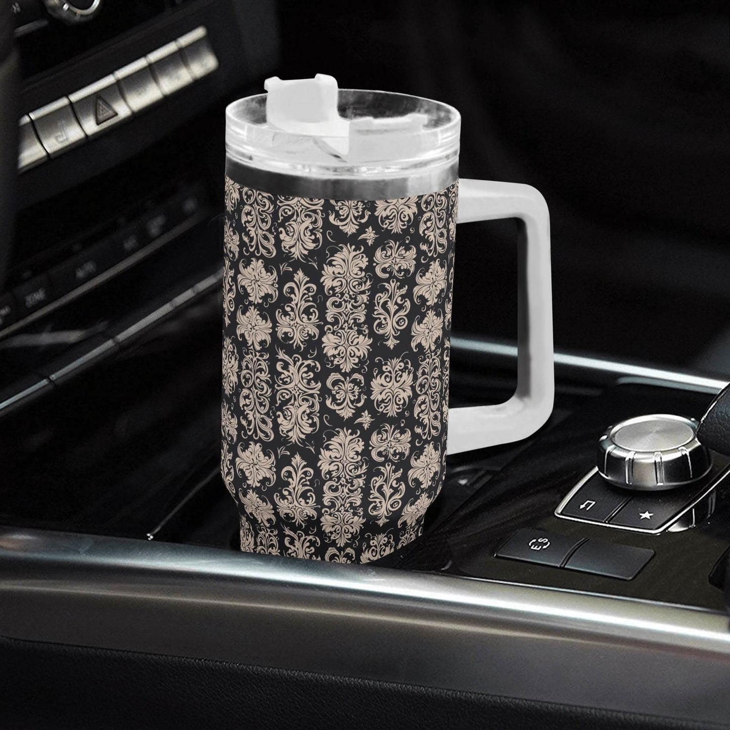 Gothic Emblem 40oz Stainless Steel Tumbler Gift With White Handle and Straw - DeRose Seasonal