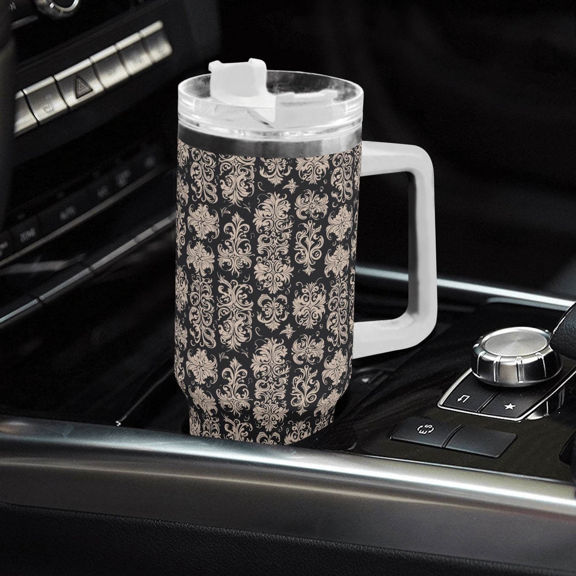 Gothic Emblem 40oz Stainless Steel Tumbler Gift With White Handle and Straw - DeRose Seasonal