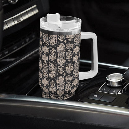Gothic Emblem 40oz Stainless Steel Tumbler Gift With White Handle and Straw - DeRose Seasonal