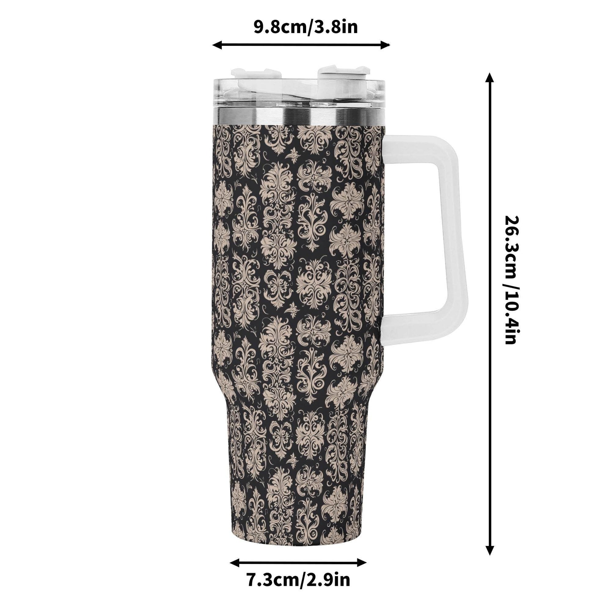 Gothic Emblem 40oz Stainless Steel Tumbler Gift With White Handle and Straw - DeRose Seasonal