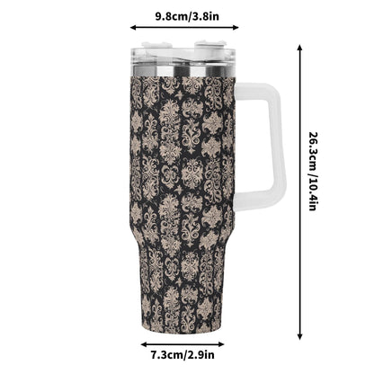 Gothic Emblem 40oz Stainless Steel Tumbler Gift With White Handle and Straw - DeRose Seasonal