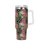 Pink Skulls 40oz Stainless Steel Tumbler Gift With White Handle and Straw - DeRose Seasonal