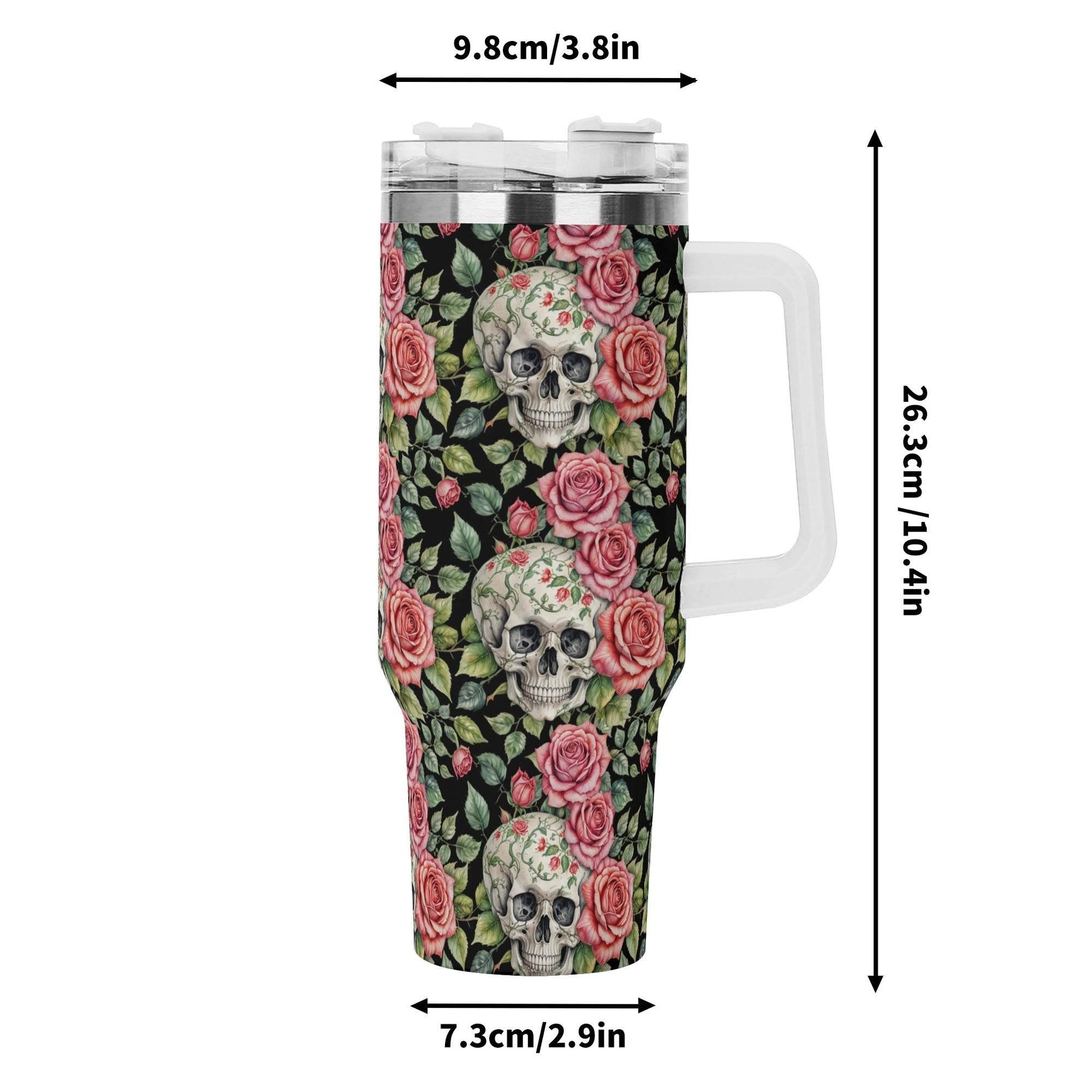 Pink Skulls 40oz Stainless Steel Tumbler Gift With White Handle and Straw - DeRose Seasonal
