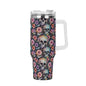 Pastel Floral and Skulls 40oz Stainless Steel Tumbler Gift With White Handle and Straw - DeRose Seasonal